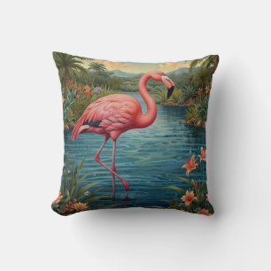 Cojín Decorativo Retro lindo paraíso tropical flamingo rosa