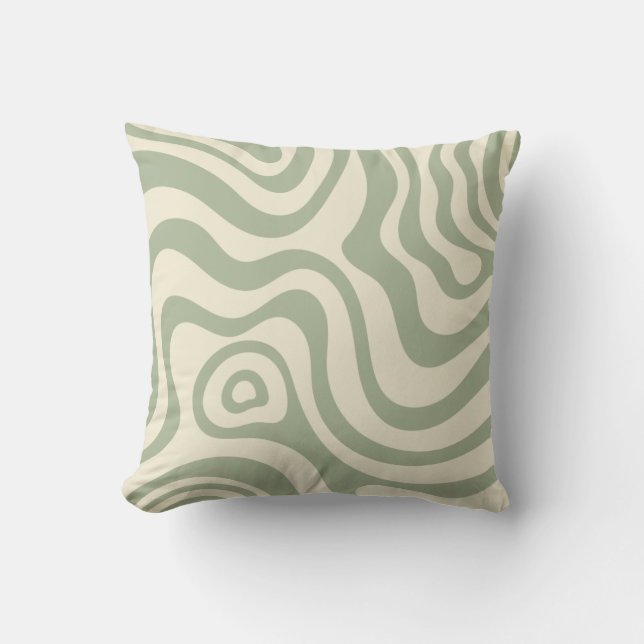 Cojín Decorativo Retro Liquid Swirl Sage Green (Anverso)