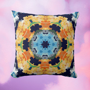 Cojín Decorativo Retro Mandala amarillo azul y Naranja
