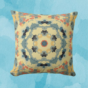 Cojín Decorativo Retro Mandala azul amarillo y rojo