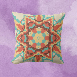 Cojín Decorativo Retro Mandala azul rojo y amarillo