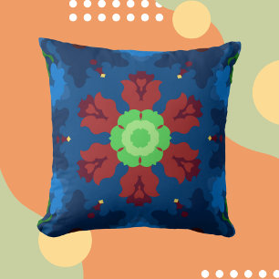 Cojín Decorativo Retro Mandala Azul Rojo y Verde