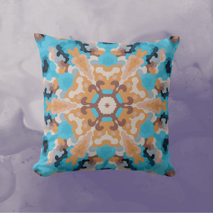 Cojín Decorativo Retro Mandala Azul y Naranja