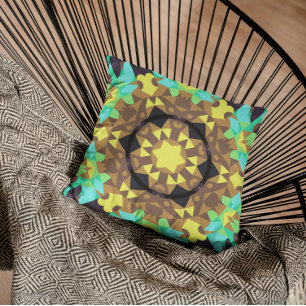 Cojín Decorativo Retro Mandala Flor Amarillo Azul y Verde