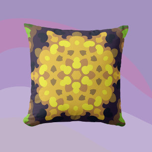 Cojín Decorativo Retro Mandala Flor amarillo morado y verde