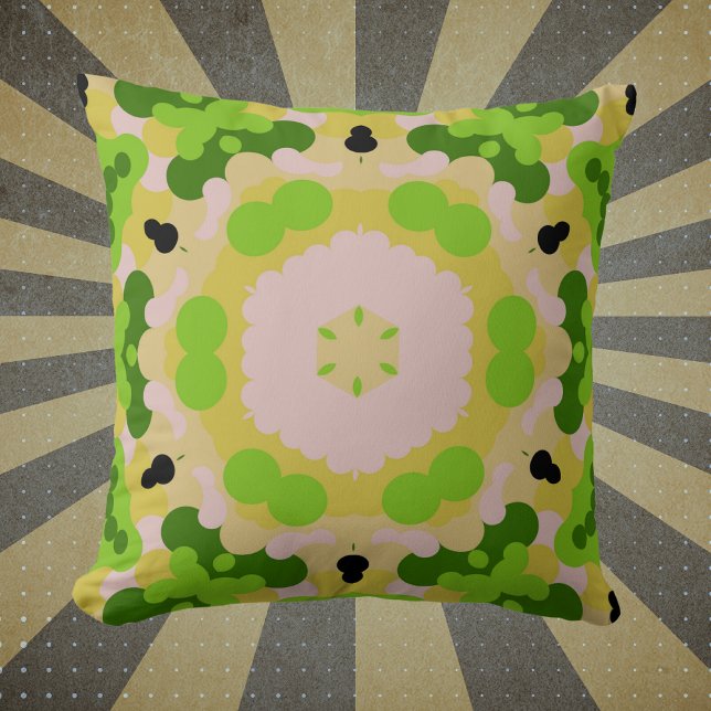 Cojín Decorativo Retro Mandala Flor Amarillo Verde y Blanco (Subido por el creador)