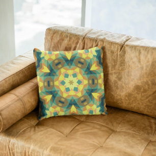 Cojín Decorativo Retro Mandala Flor Amarillo Verde y Naranja