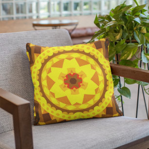 Cojín Decorativo Retro Mandala Flor Amarillo y Naranja