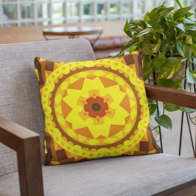 Cojín Decorativo Retro Mandala Flor Amarillo y Naranja (Subido por el creador)