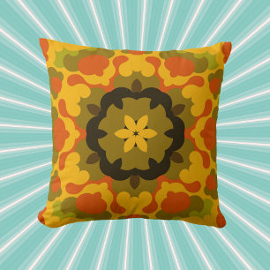 Cojín Decorativo Retro Mandala Flor Amarillo y Naranja