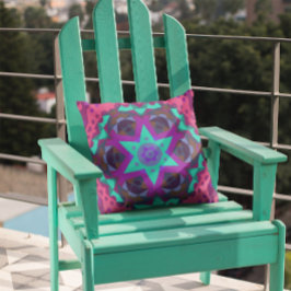 Cojín Decorativo Retro Mandala Flor azul morado y rosa