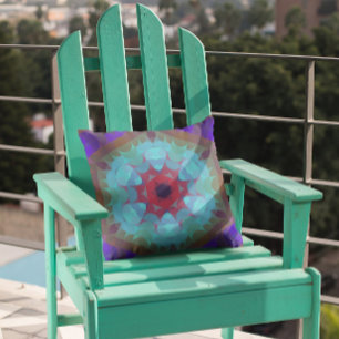 Cojín Decorativo Retro Mandala Flor Azul Rojo y Púrpura