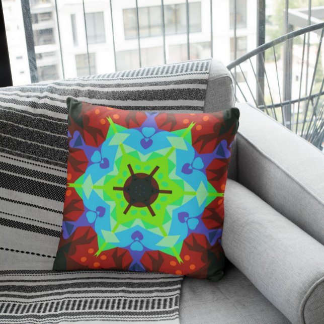 Cojín Decorativo Retro Mandala Flor Azul Rojo y Verde (Subido por el creador)
