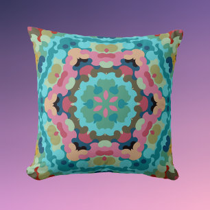 Cojín Decorativo Retro Mandala Flor Azul rosa y verde