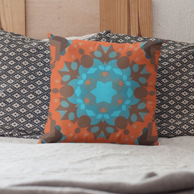 Cojín Decorativo Retro Mandala Flor Azul y Naranja (Subido por el creador)