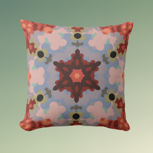 Cojín Decorativo Retro Mandala Flor Azul y Rojo