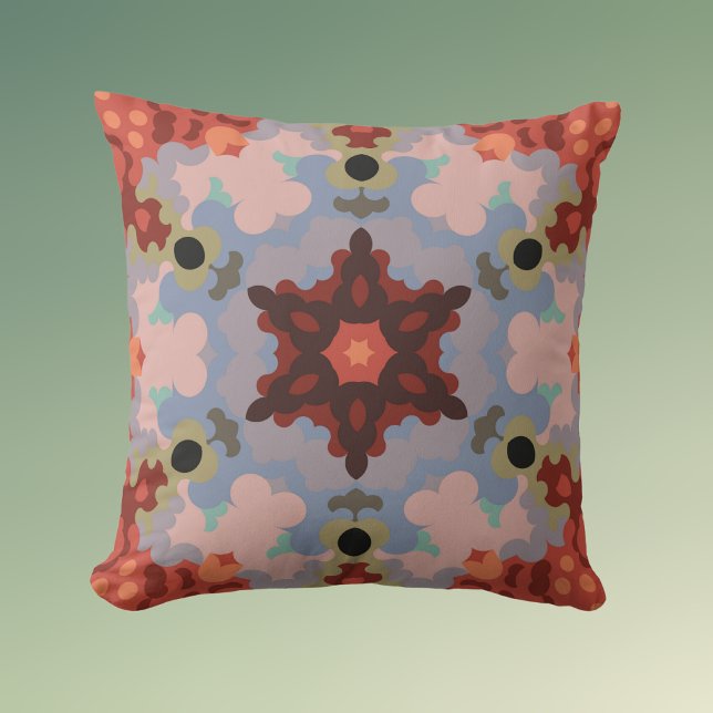 Cojín Decorativo Retro Mandala Flor Azul y Rojo (Subido por el creador)