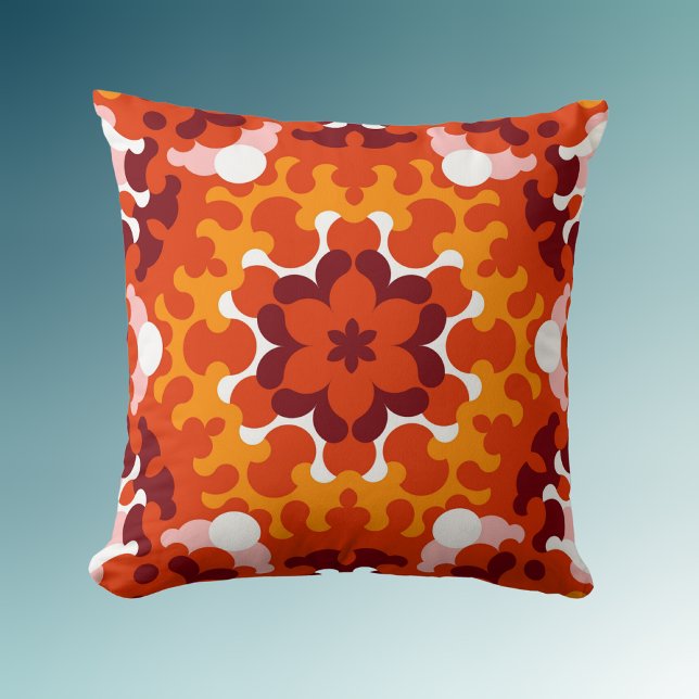 Cojín Decorativo Retro Mandala Flor Naranja blanco y amarillo (Subido por el creador)