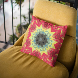 Cojín Decorativo Retro Mandala Flor Rojo y Amarillo