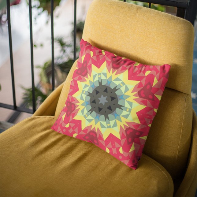 Cojín Decorativo Retro Mandala Flor Rojo y Amarillo (Subido por el creador)