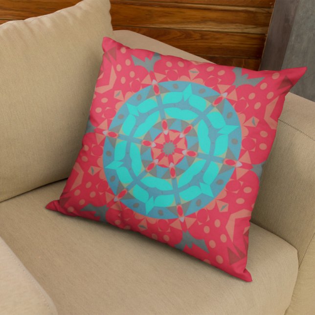 Cojín Decorativo Retro Mandala Flor Rojo y Azul (Subido por el creador)