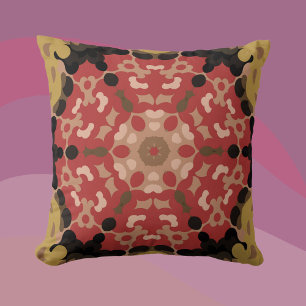 Cojín Decorativo Retro Mandala Flor Rojo y Marrón
