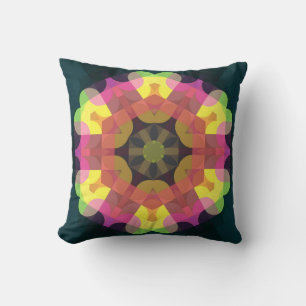 Cojín Decorativo Retro Mandala Flor rosa amarillo y verde