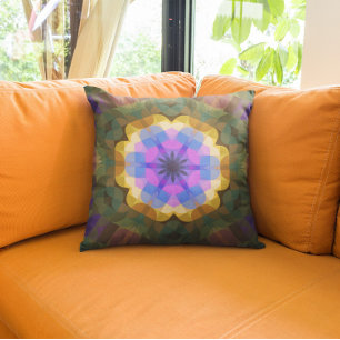 Cojín Decorativo Retro Mandala Flor rosa azul y amarillo