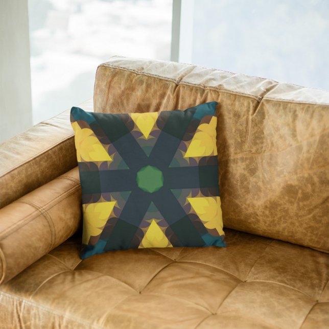 Cojín Decorativo Retro Mandala Flor Verde Amarillo y Azul (Subido por el creador)