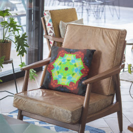 Cojín Decorativo Retro Mandala Flor Verde Rojo y Azul