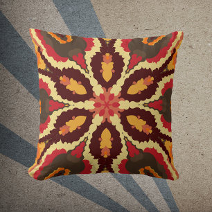 Cojín Decorativo Retro Mandala Naranja rojo y marrón