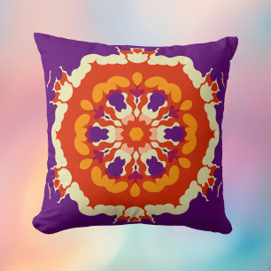Cojín Decorativo Retro Mandala Púrpura Rojo y Naranja