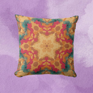 Cojín Decorativo Retro Mandala Rojo Amarillo y Azul