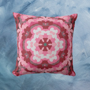 Cojín Decorativo Retro Mandala rosa rojo y blanco