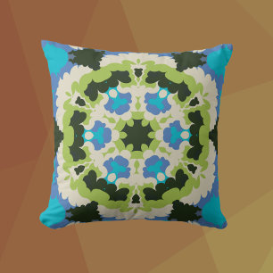 Cojín Decorativo Retro Mandala Verde azul blanco y negro