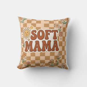 Cojín Decorativo Retro Marrón Cuadriculado Fondo Suave Mama PNG - B