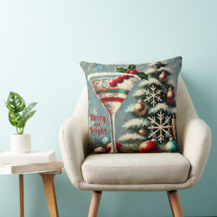 Cojín Decorativo Retro Martini de Navidad de Arándano y Copo de Nie