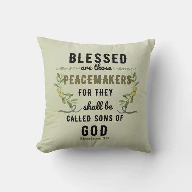 Cojín Decorativo Retro Matthew 5:9 Rama de olivo acuarela (Anverso)