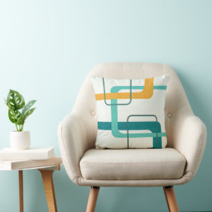 Cojín Decorativo Retro Mediados de Siglo Edad Atómica 23 Verde Azul