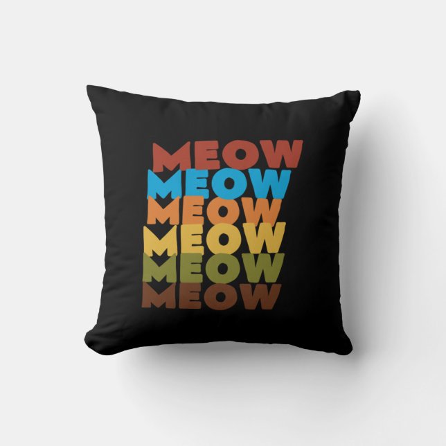 Cojín Decorativo Retro Meow Typography Cat Lover Pillow (Anverso)