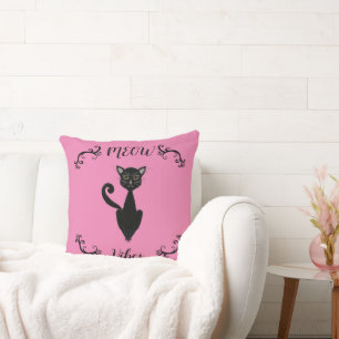 Cojín Decorativo Retro Mid'Century Meow Vibes Black and Pink Cat