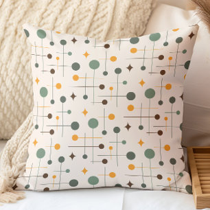 Cojín Decorativo Retro Mil Siglo Atómico Verde Naranja Marrón