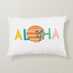 Cojín Decorativo Retro, Minimalista "Aloha"Atardecer de Hawái Palma