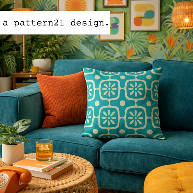 Cojín Decorativo retro moderno (modern retro patterned pillow in teal)