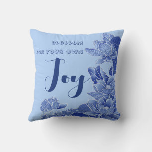Cojín Decorativo Retro Moderno Cita Zen Loto Chinoisería Azul