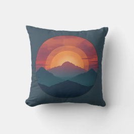 Cojín Decorativo Retro Mountain Sunset Art Watercolor Painting Blue