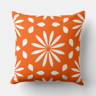 Cojín Decorativo Retro Naranja Blanco Floral Geométrico