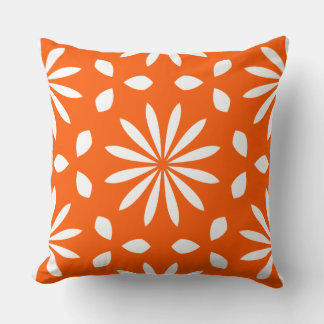 Cojín Decorativo Retro Naranja Blanco Floral Geométrico