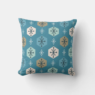Cojín Decorativo Retro Navidades Snowflakes Turquoise Gold