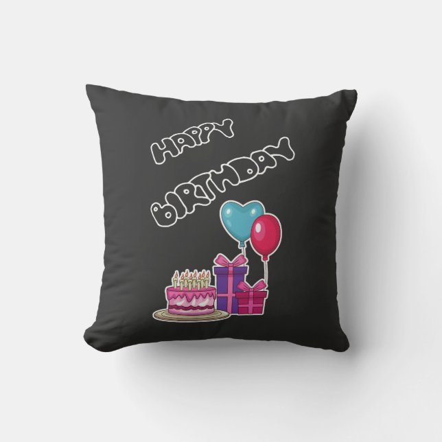 Cojín Decorativo Retro Neon Bubble Text Happy Birthday  (Anverso)